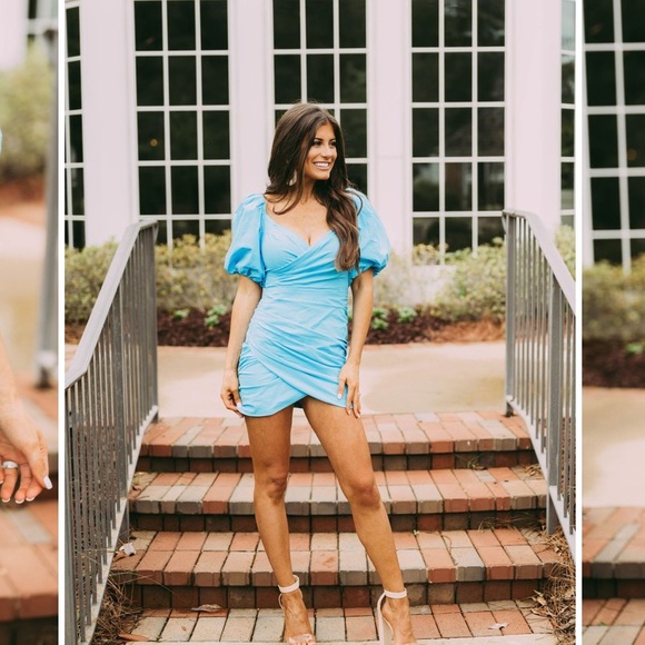 THESE THREE BOUTIQUE Blue Puff Sleeve Dress Small - Picture 2 of 7